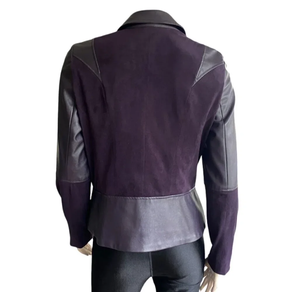Conrad C Mixed Media Deep Plum Zip Up Faux Leather Jacket 10 - Picture 3 of 14